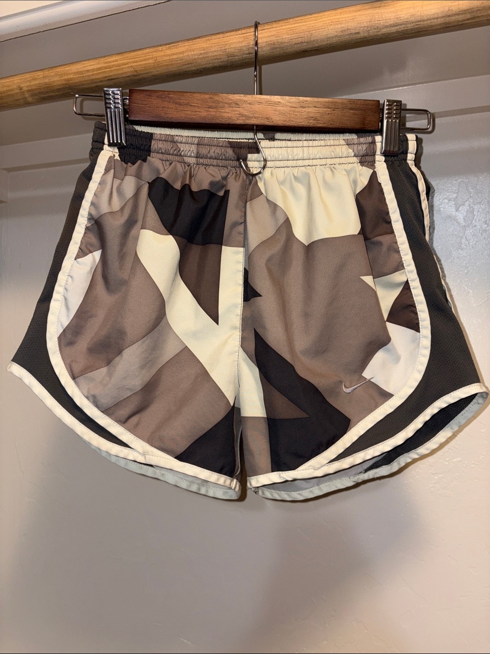 Nike Women's Camouflage-Print Athletic Shorts in Brown, Beige and Black - Picture 1 of 4